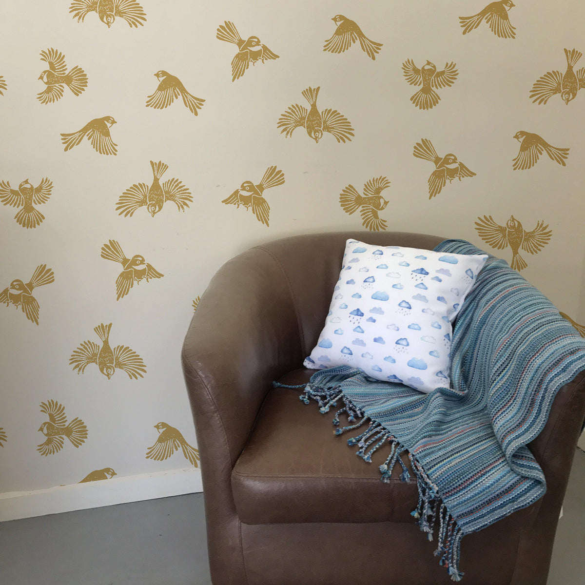 Fantail Flight Wallpaper - Mustard/White