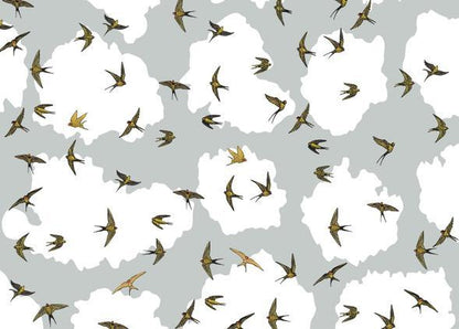 Birds Fly Wallpaper - Mustard