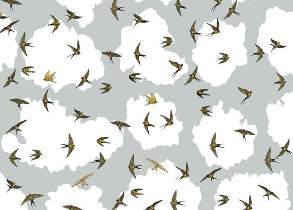 Birds Fly Wallpaper - Mustard