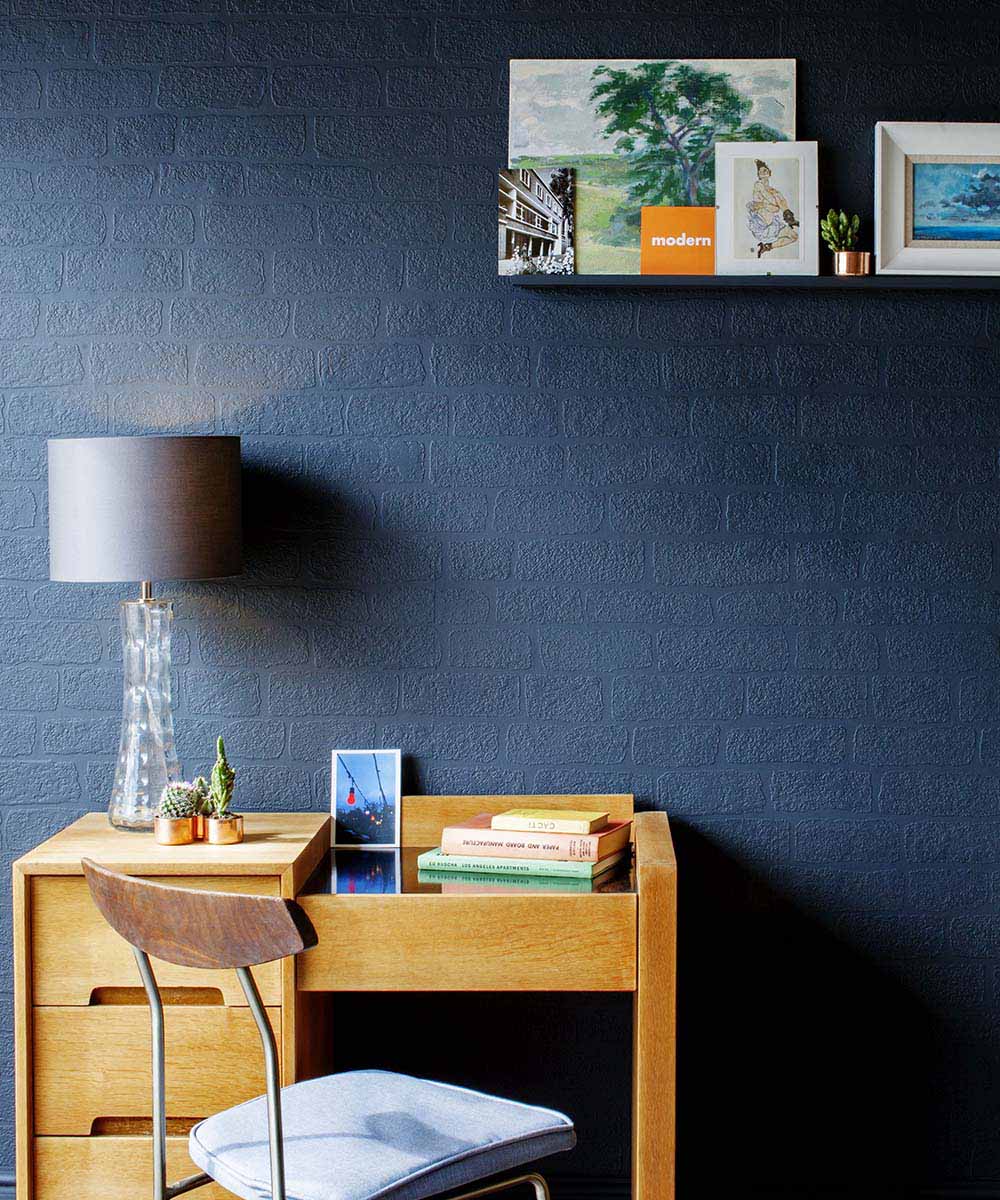 Black Brick Textured Wallpaper