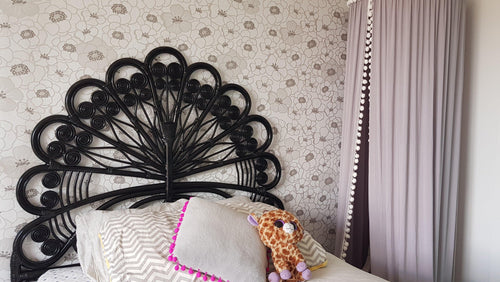 Black Peacock Headboard - New Zealand Cane Furniture