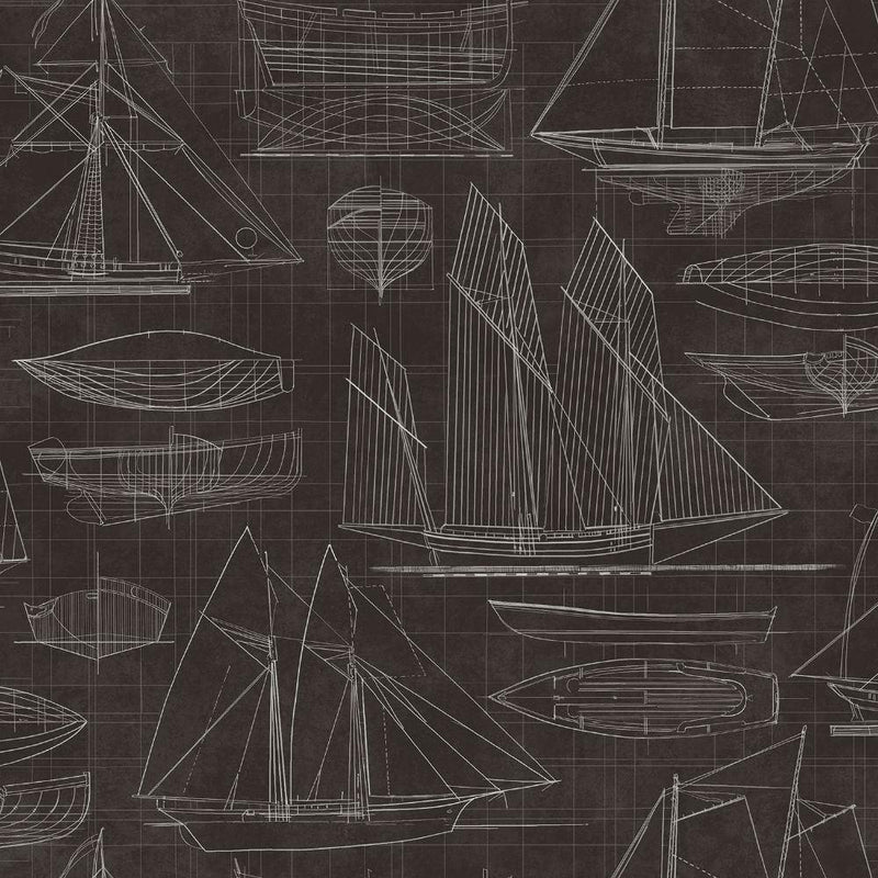 Boat Sketch Wallpaper - 5 Colours NZ-Wallpaper