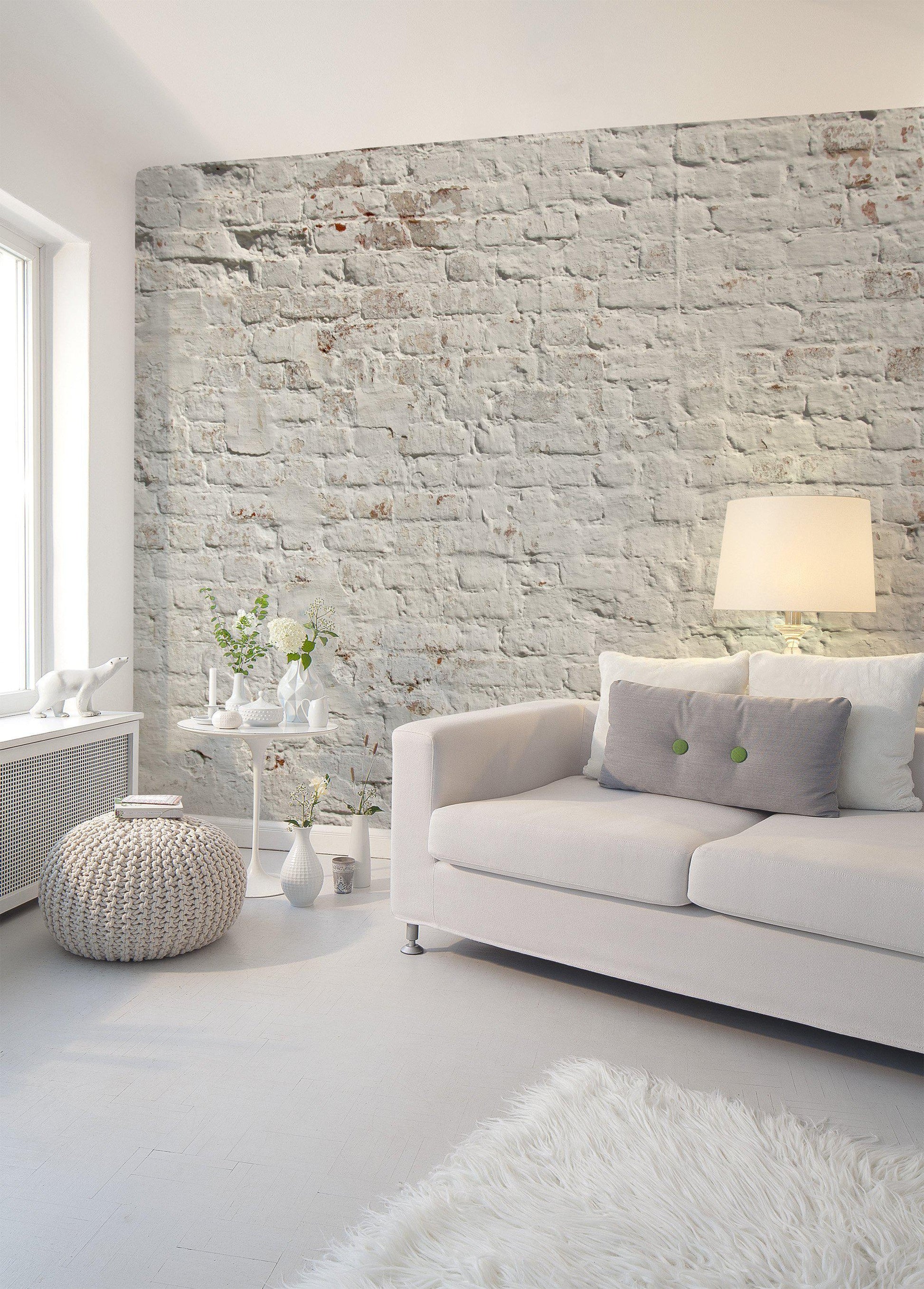 Brick White Wall Mural Room