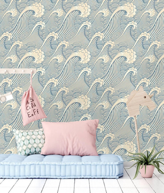 Kanagawa Wave Wallpaper - Aqua Blue