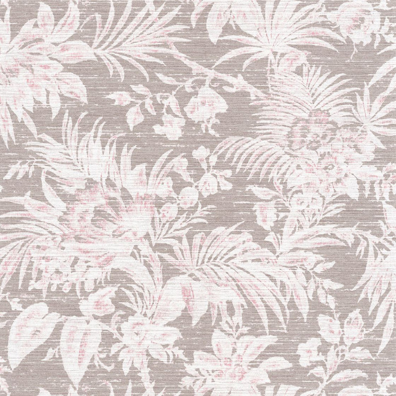 Taupe/Pink Fern Wallpaper