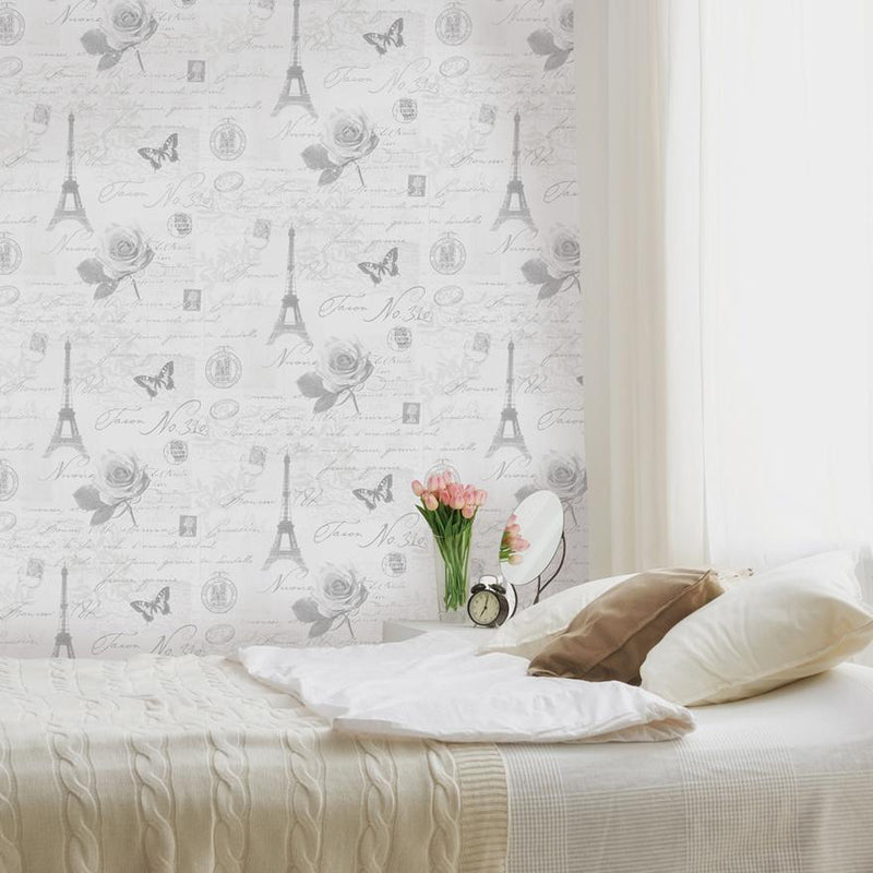 Calligraphy Grey French Wallpaper
