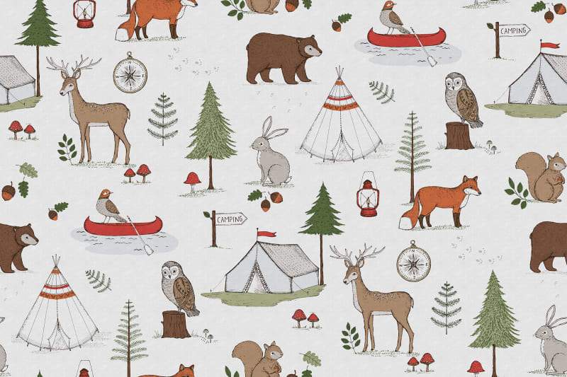 Camping Trip - Mural - 2 Colours NZ-Wallpaper