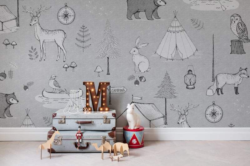 Camping Trip - Mural - 2 Colours NZ-Wallpaper