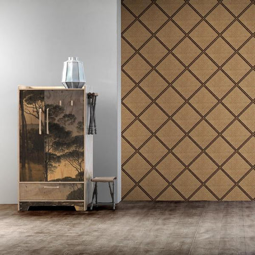 Cane Framed Webbing Wallpaper in Natural colour NZ-Wallpaper