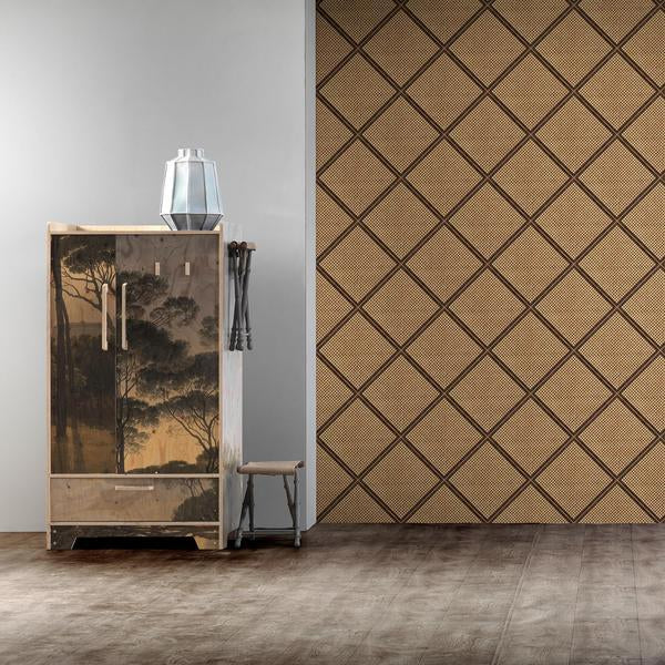 Cane Framed Webbing Wallpaper in Natural colour NZ-Wallpaper