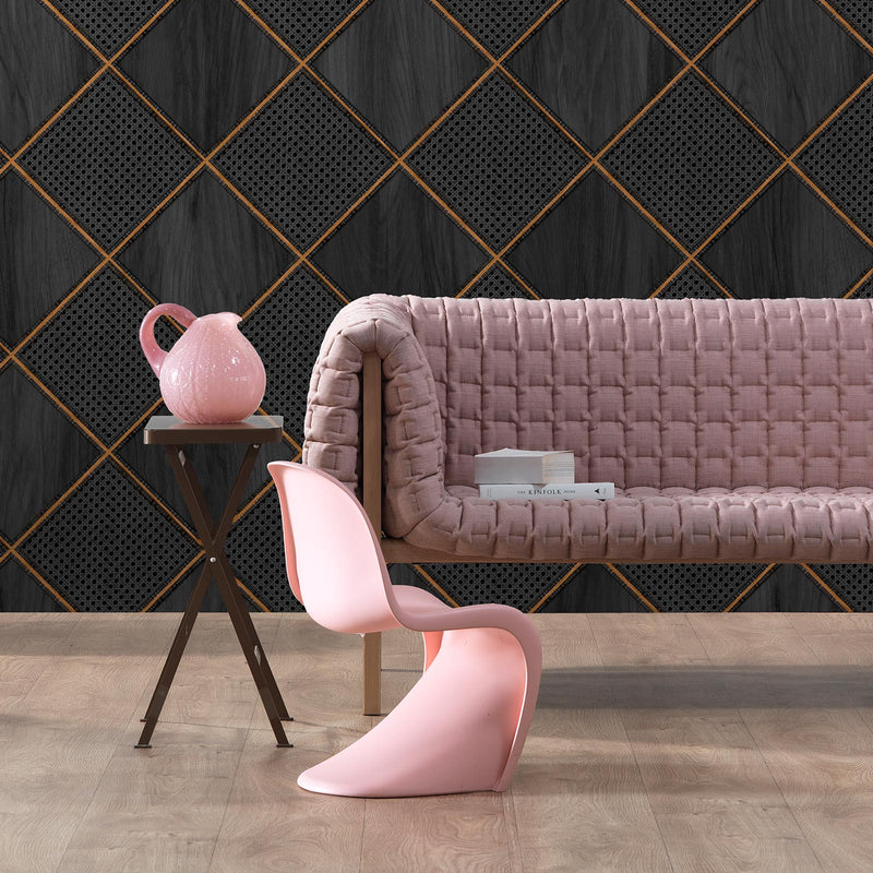 Cane Webbing and Wood Black Wallpaper NZ-Wallpaper