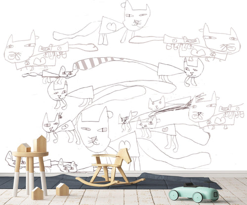 Cats with Earrings Mural Wallpaper
