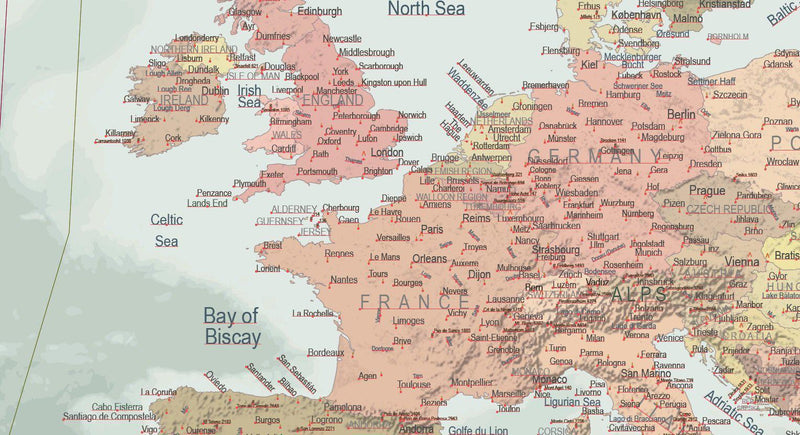 Close up of Custom map of Europe
