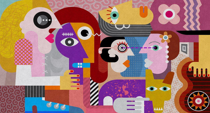 Couples Mural - Cubist Style Wallpaper