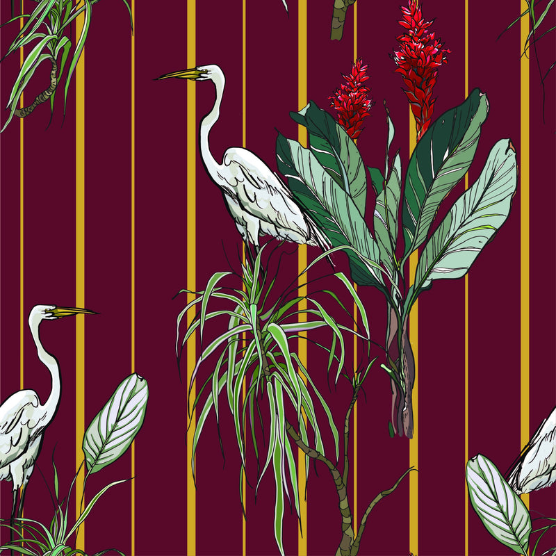 Crane and Leaf Wallpaper - SALE