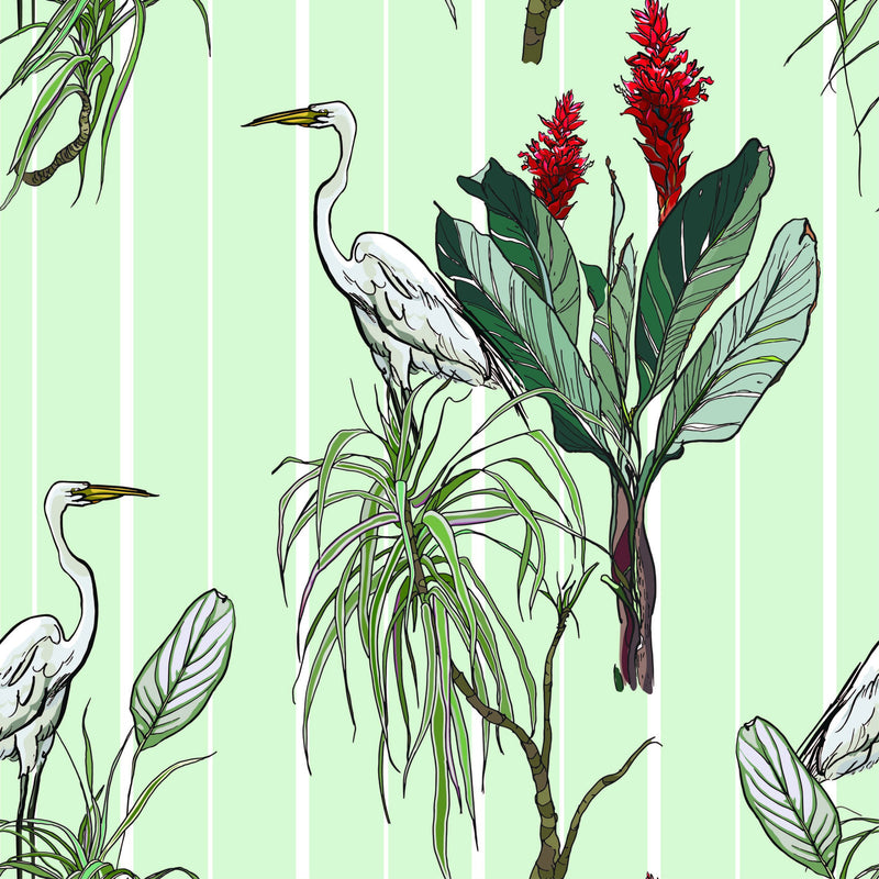 Crane and Leaf Wallpaper - SALE