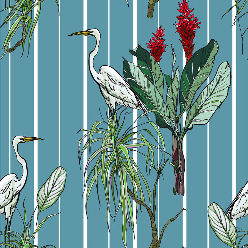 Crane and Leaf Wallpaper - SALE