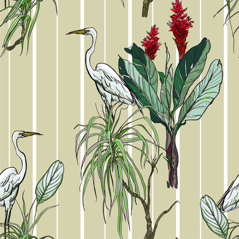 Crane and Leaf Wallpaper - SALE