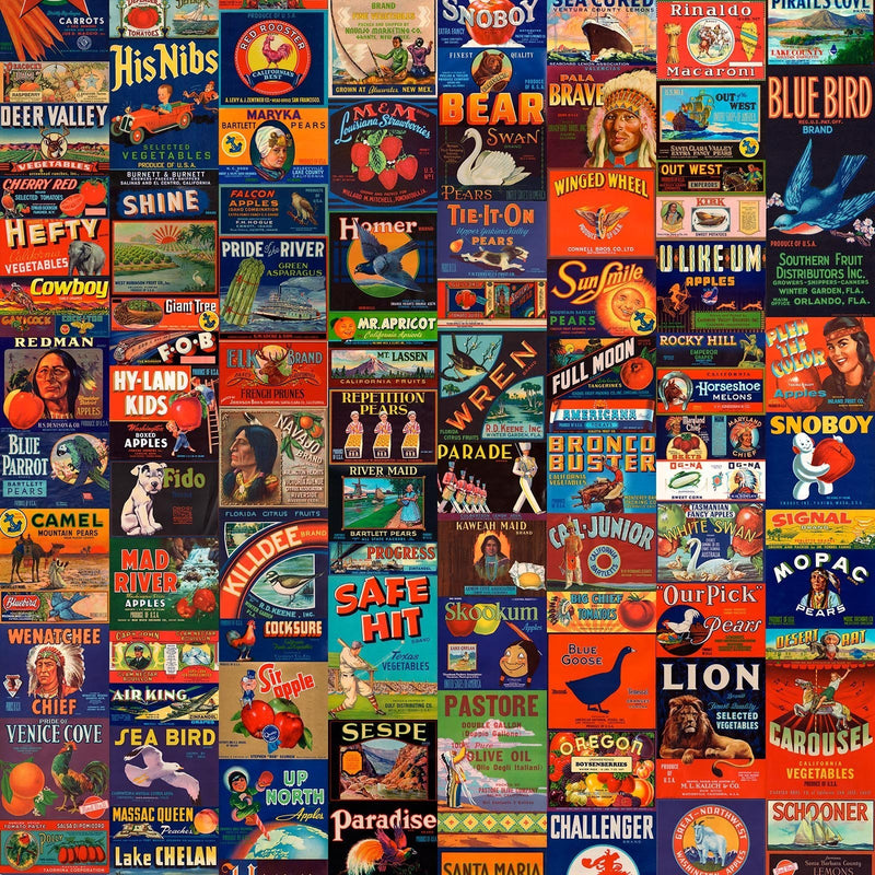 Crate Labels Wallpaper by Mr & Mrs Vintage Wallpaper 2 styles NZ-Wallpaper