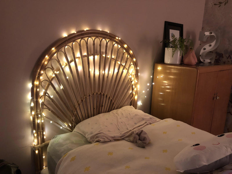 Customer's photo - King Single Butterfly Headboard with Fairy Lights. Natural Colour