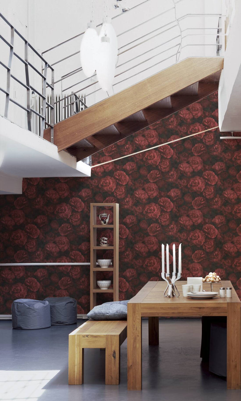 Deep Red Floral Wallpaper