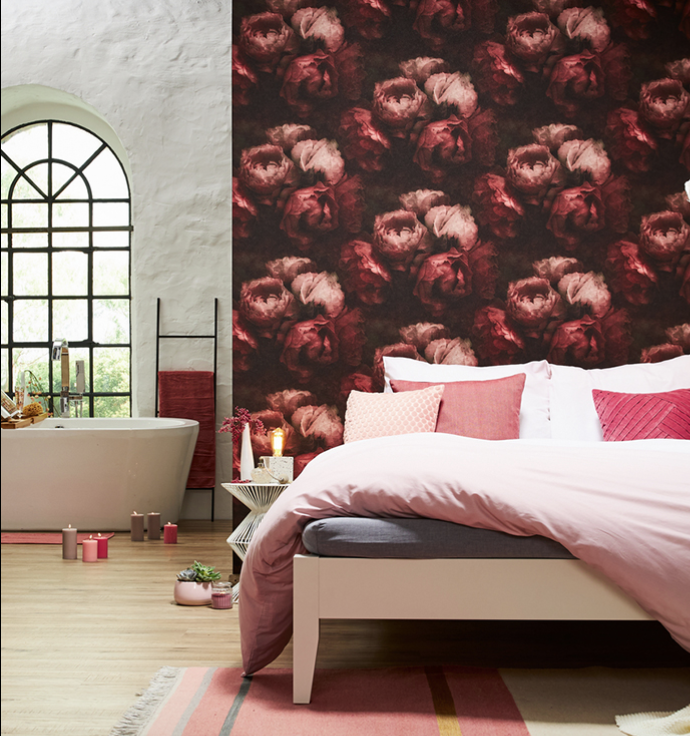 Deep Red Floral Wallpaper