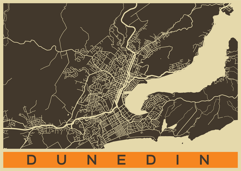 Dunedin City Map Wallpaper - Retro Style