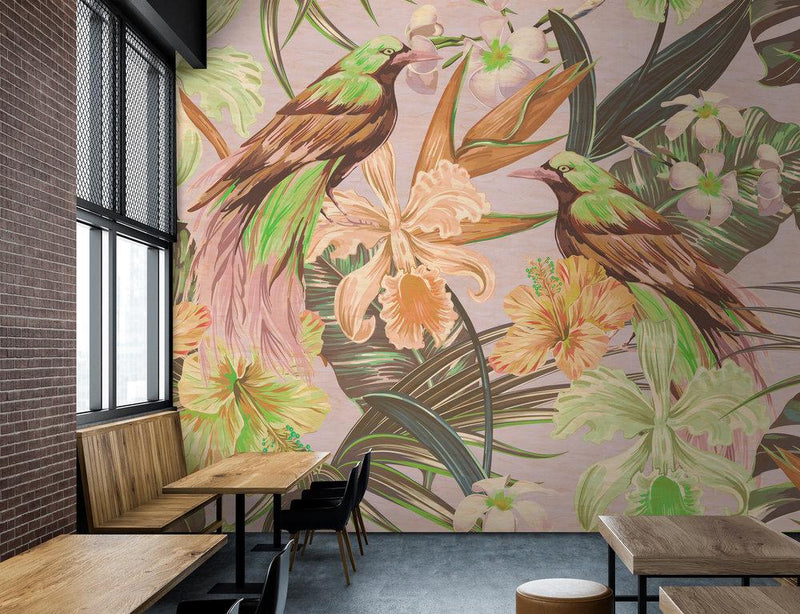 Exotic Bird Mural Lilac/Green