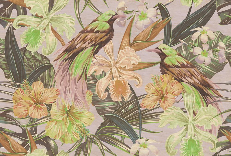 Exotic Bird Mural Lilac/Green