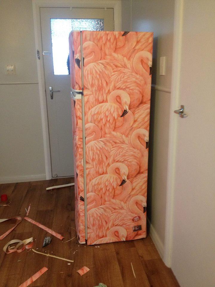 Flamingo Wallpaper on a Fridge!!!