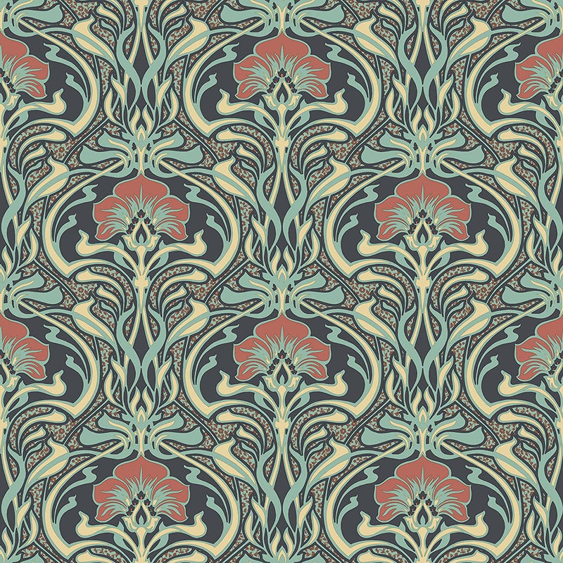 Flora Art Deco Wallpaper - Peacock Green