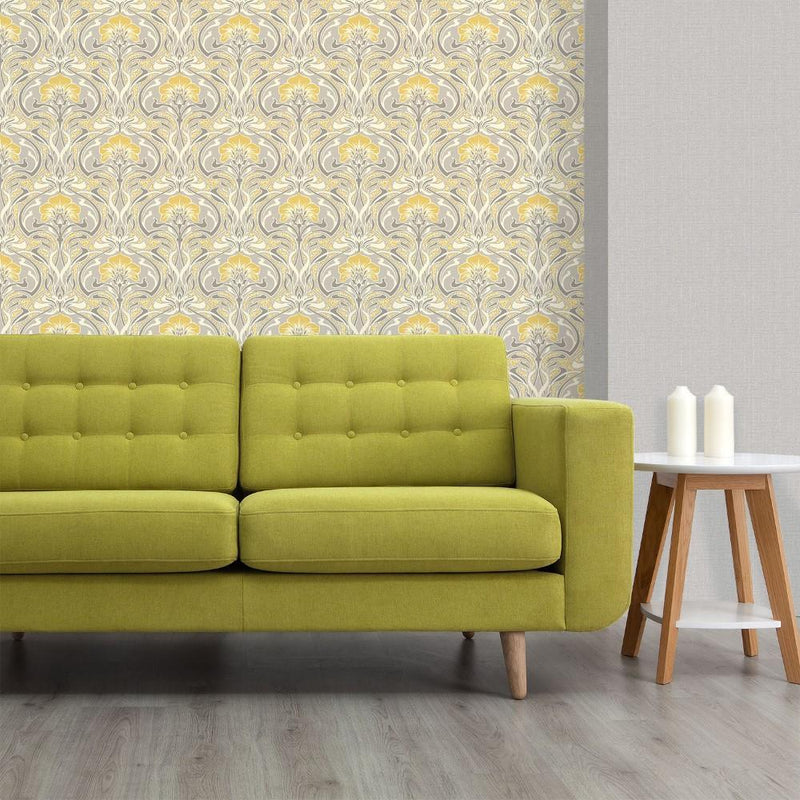 Floral Art Deco Wallpaper - Yellow