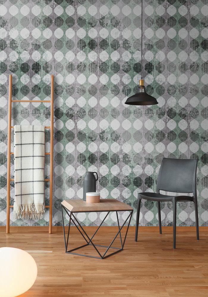 Garland Mural Wallpaper - Green/Grey