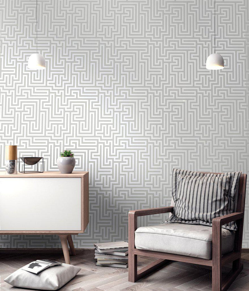 Glistening Maze Wallpaper - Grey