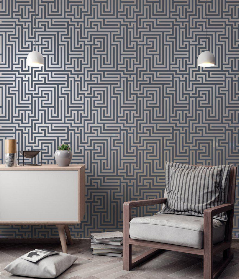 Glistening Maze Wallpaper - Navy