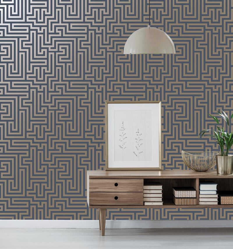 Glistening Maze Wallpaper - Navy