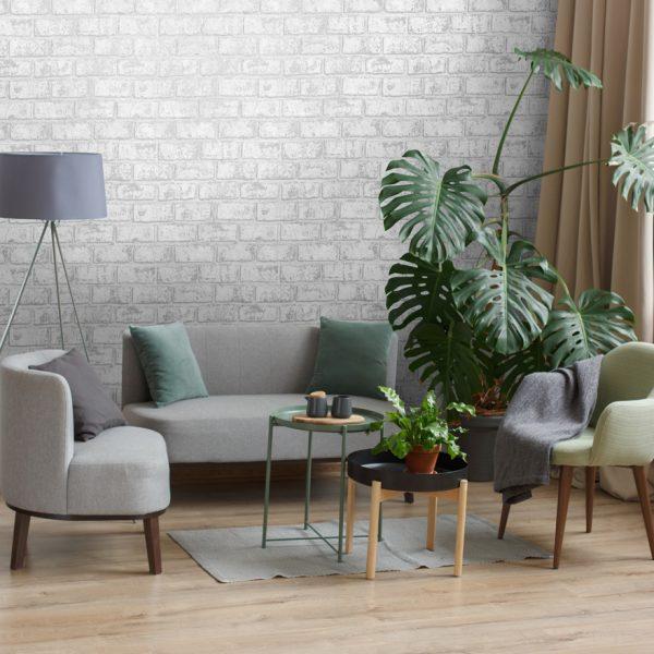 Glitter Brick Wallpaper - White