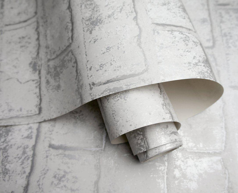 Glitter Brick Wallpaper - White