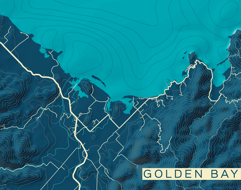 Golden Bay - Mural Map Wallpaper - Twlight Colour