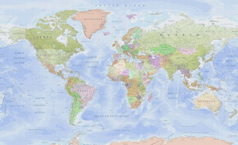 Green/Blue World Map Mural Wallpaper