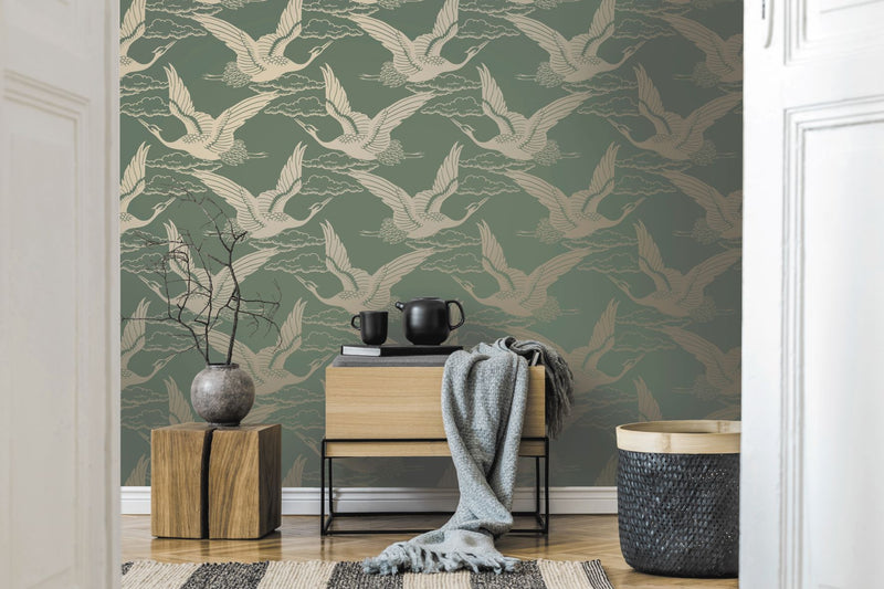 Metallic Cranes Wallpaper - 3 Colours