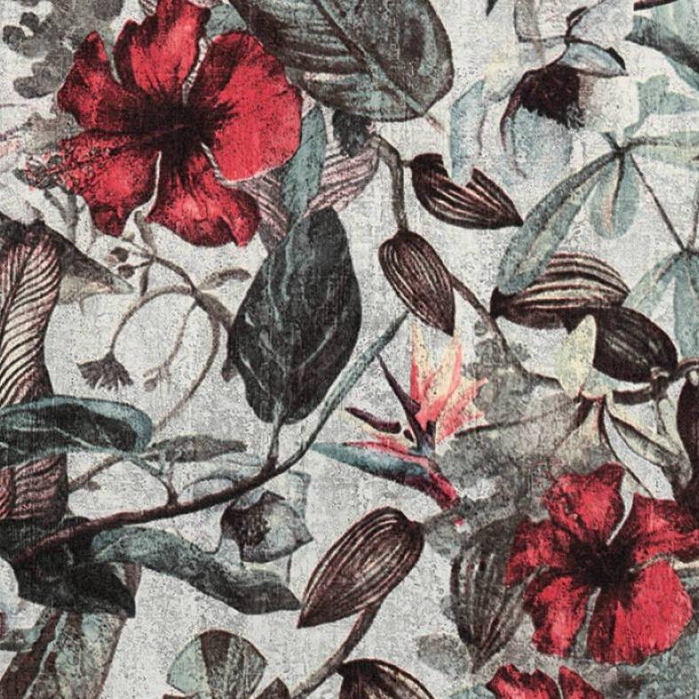 Grey/Red Floral Wallpaper