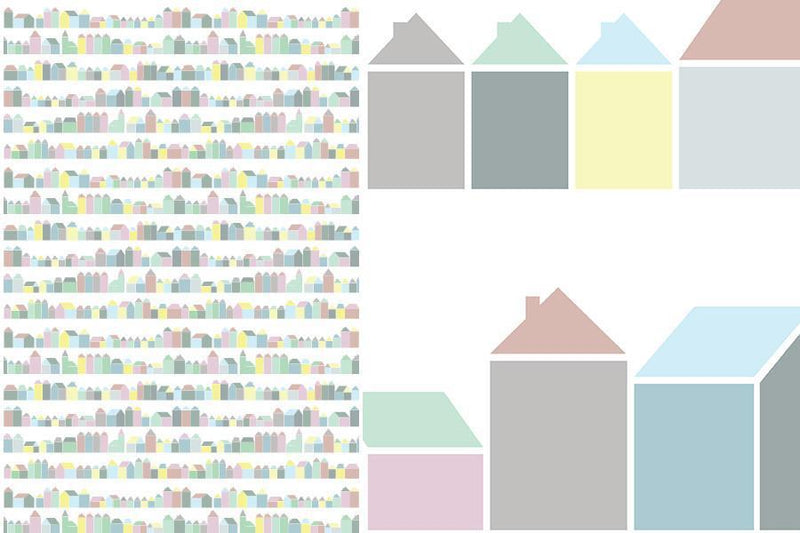 Houses Mural Wallpaper - 3 Colours NZ-Mural