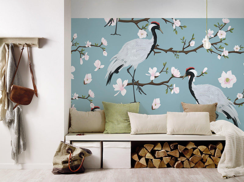 Japanese Cranes mural room shot