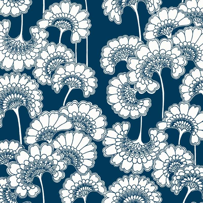 Japanese Floral Wallpaper - True Blue