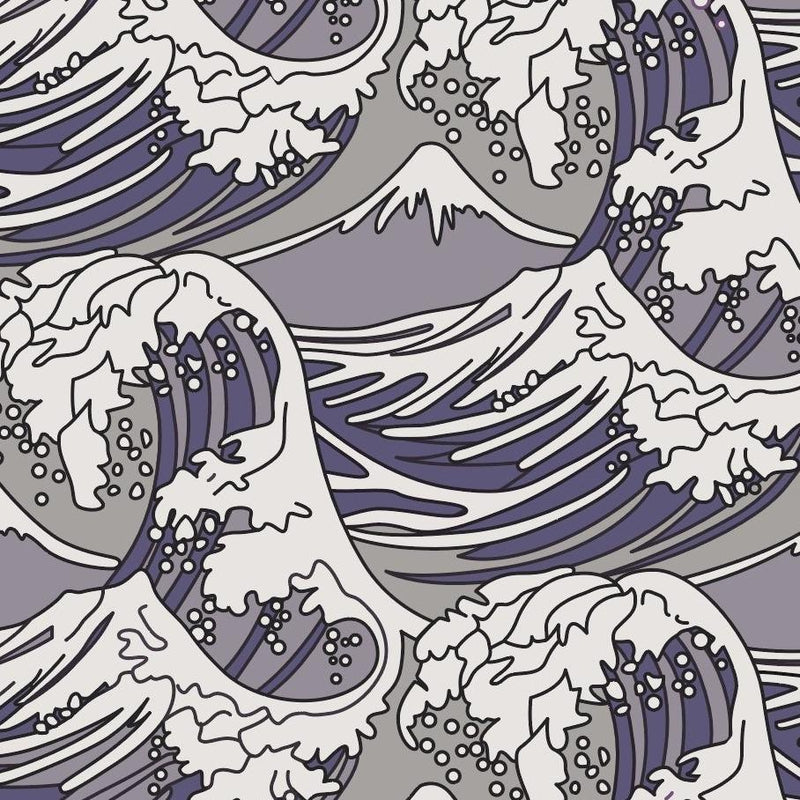 Japanese Wave Wallpaper - Grey/Purple