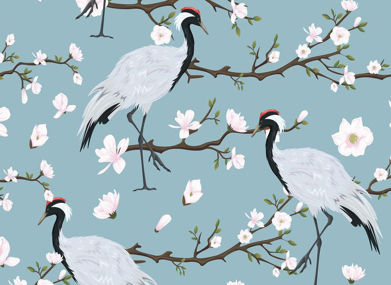 Japanese cranes mural full pattern