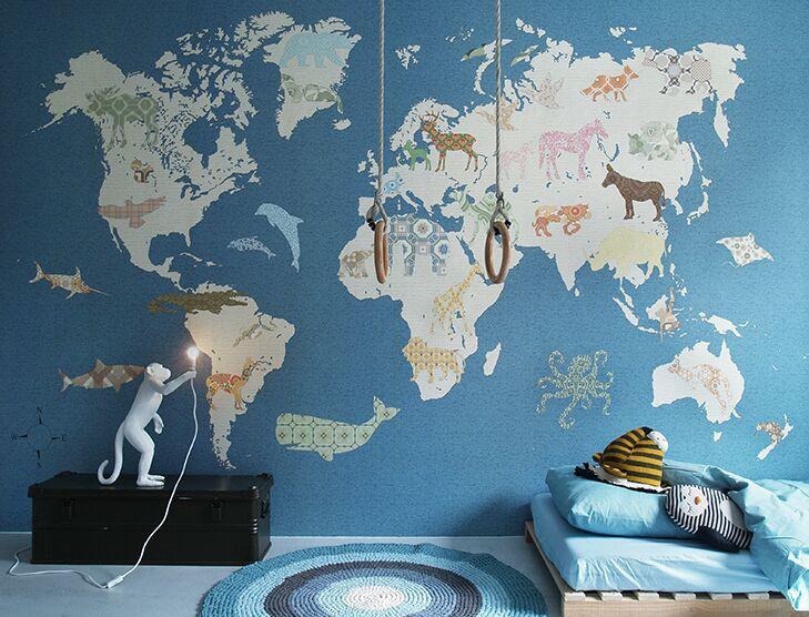 Kids World Map Mural - 2 sizes and colours NZ-Mural Blue