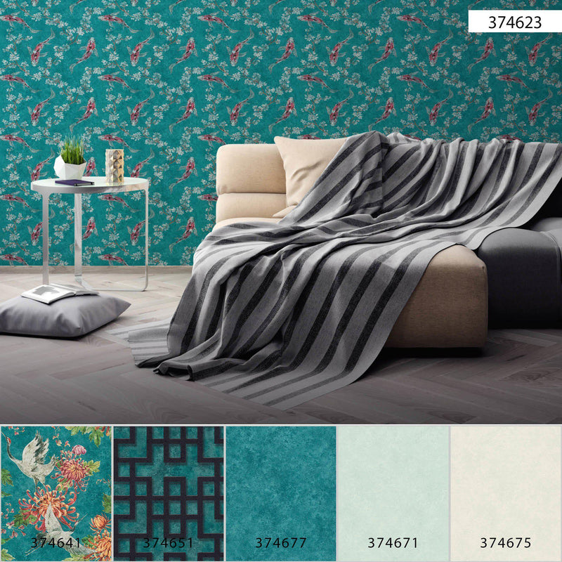 Koi and Blossom Wallpaper - 3 Colours NZ-Wallpaper