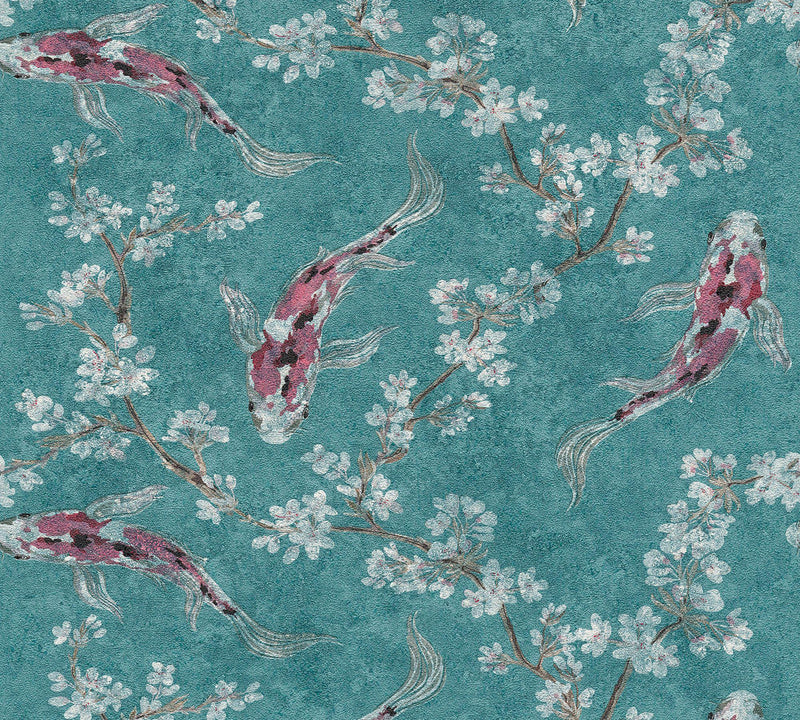 Koi and Blossom Wallpaper - 3 Colours